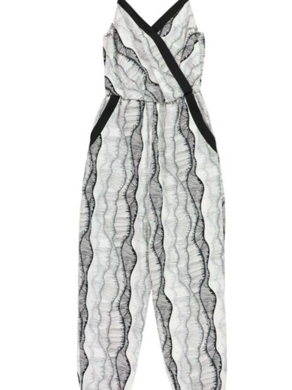 Bar III Women’s Surplice Wavy-Stripe Sleeveless Jumpsuit Like New Condition
